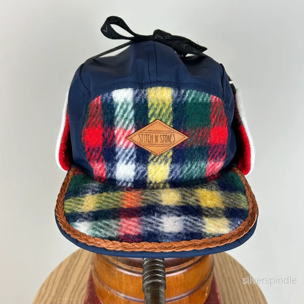 Vinterkeps 56-58cm- rutig med marint funktionstyg - Bild 3