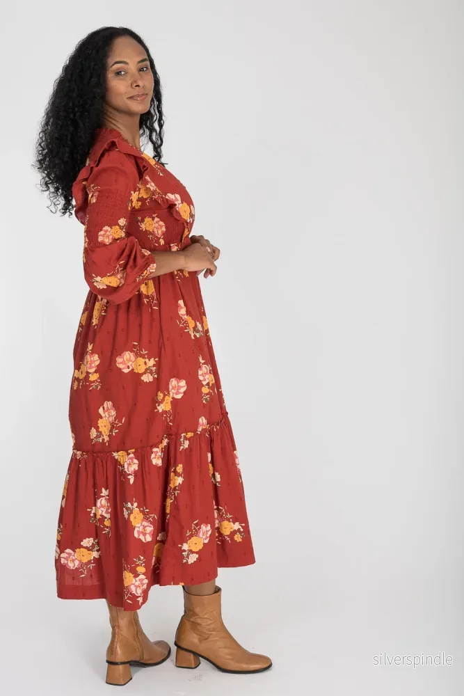 Flounce dobby midi dress - Red Flower - Bild 2