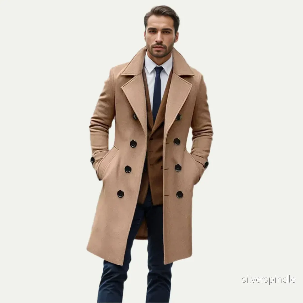 Elegant Trenchcoat Män | Dubbelknäppt Design med Sidfickor | Perfekt för Formella Tillfällen Elegant Trenchcoat Män | Dubbelknäppt Design med Sidfickor | Perfekt för Formella Tillfällen