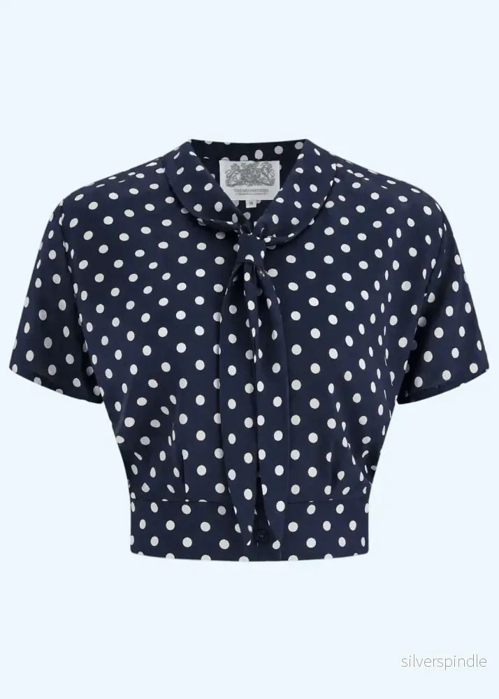 Bonnie kortärmad skjorta i sailorstil – marinblå med prickar Bonnie kortärmad skjorta i sailorstil – marinblå med prickar
