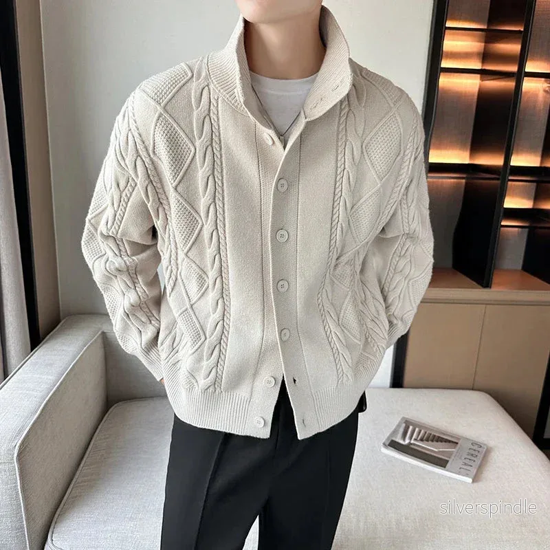 Chunky Knit | Cardigan Herr med Kabelmönster och Knappstängning | Mångsidig Design för Alla Säsonger - Bild 3