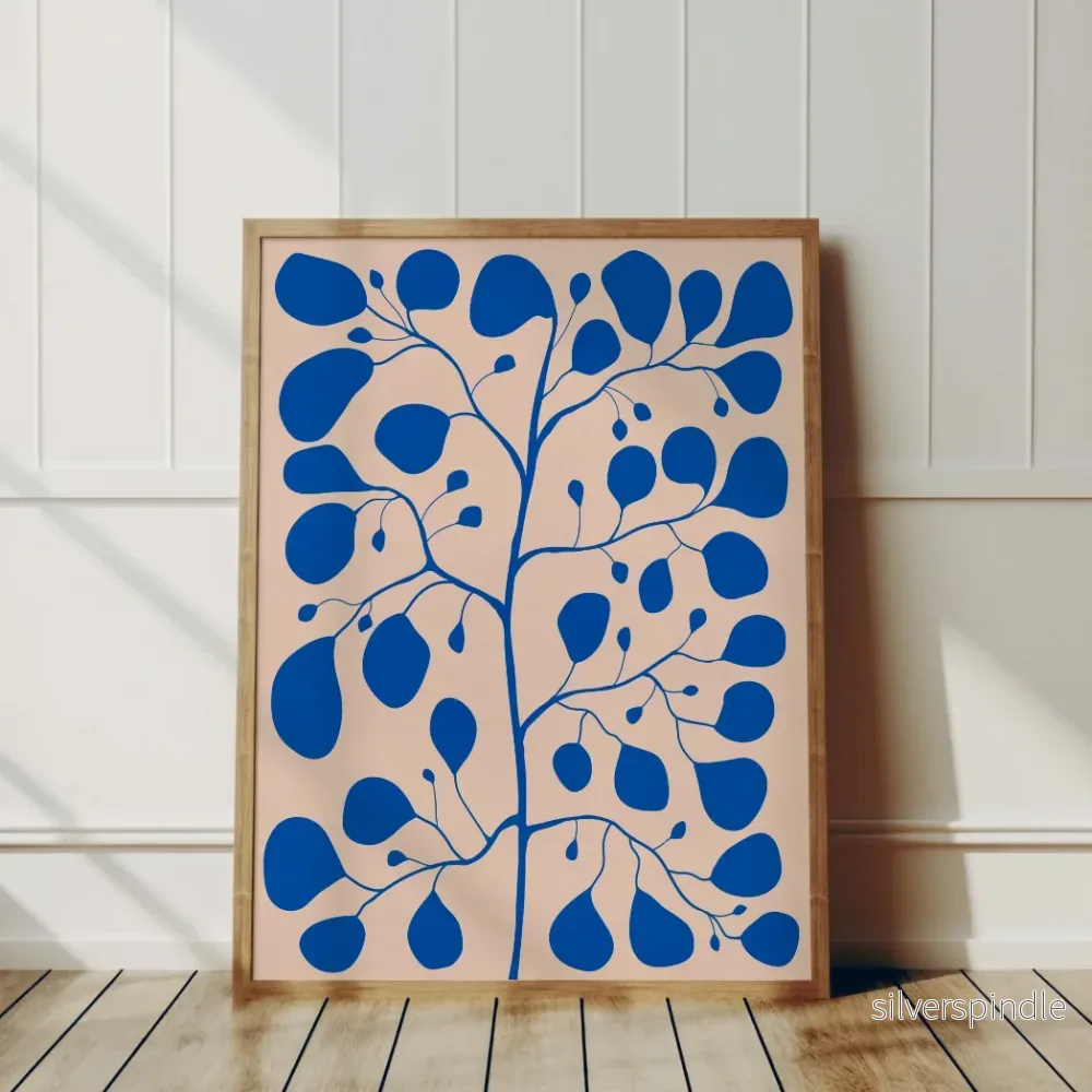 Pilea – Botanisk poster i blå och rosa Pilea – Botanisk poster i blå och rosa