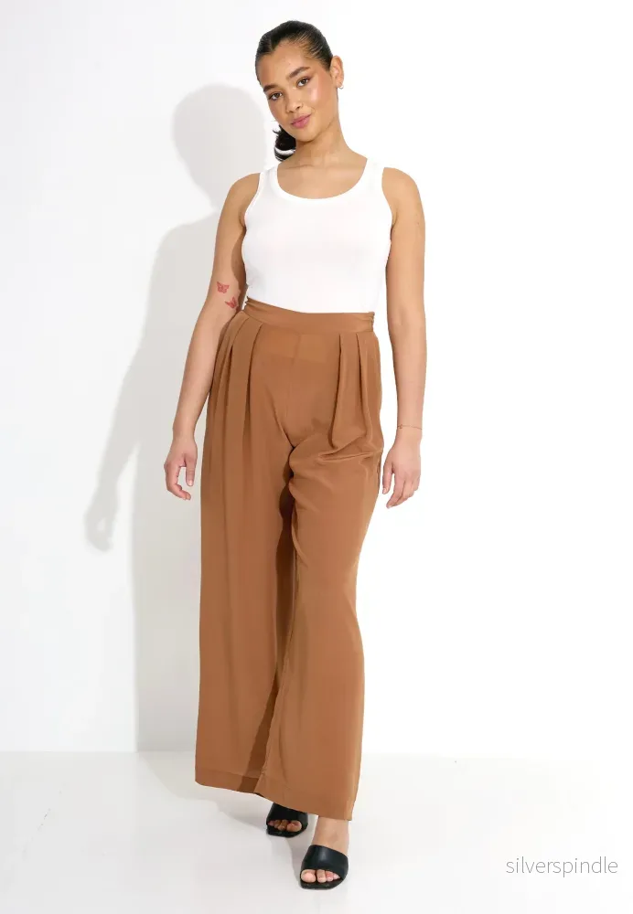 SILK WIDE LEG TROUSERS - Brun - Bild 3