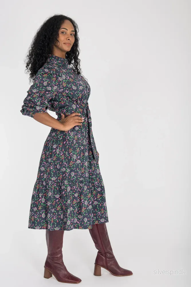Cotton shirt midi dress - Navy flowers - Bild 3