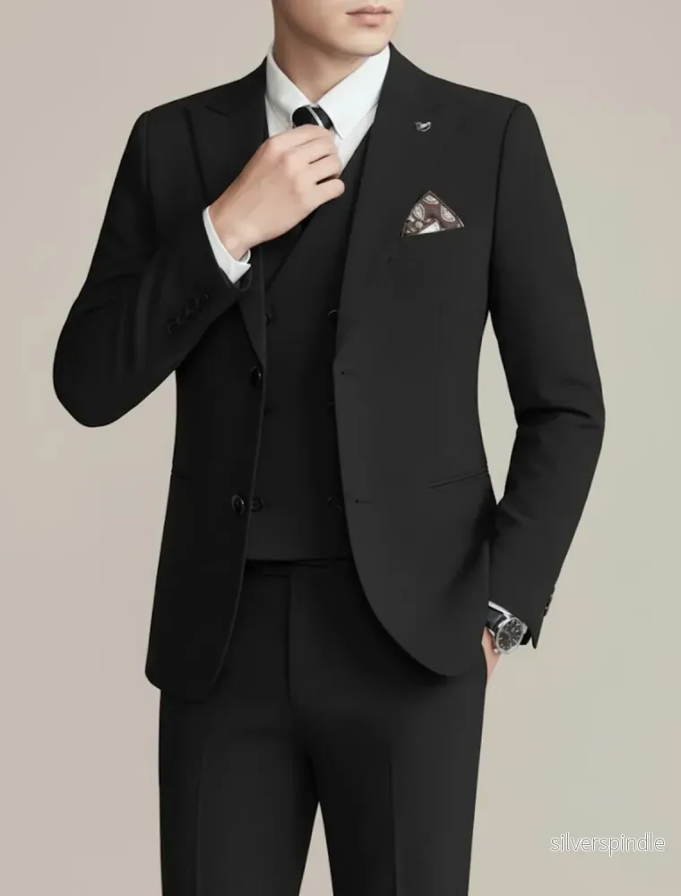 Elegant Tredelad Kostym Herr med Dubbelknäppt Design | Perfekt för Bröllop och Formella Tillfällen