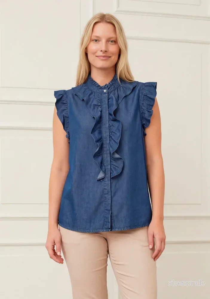 Ganja Flounce Top – Dark Denim Wash Ganja Flounce Top – Dark Denim Wash