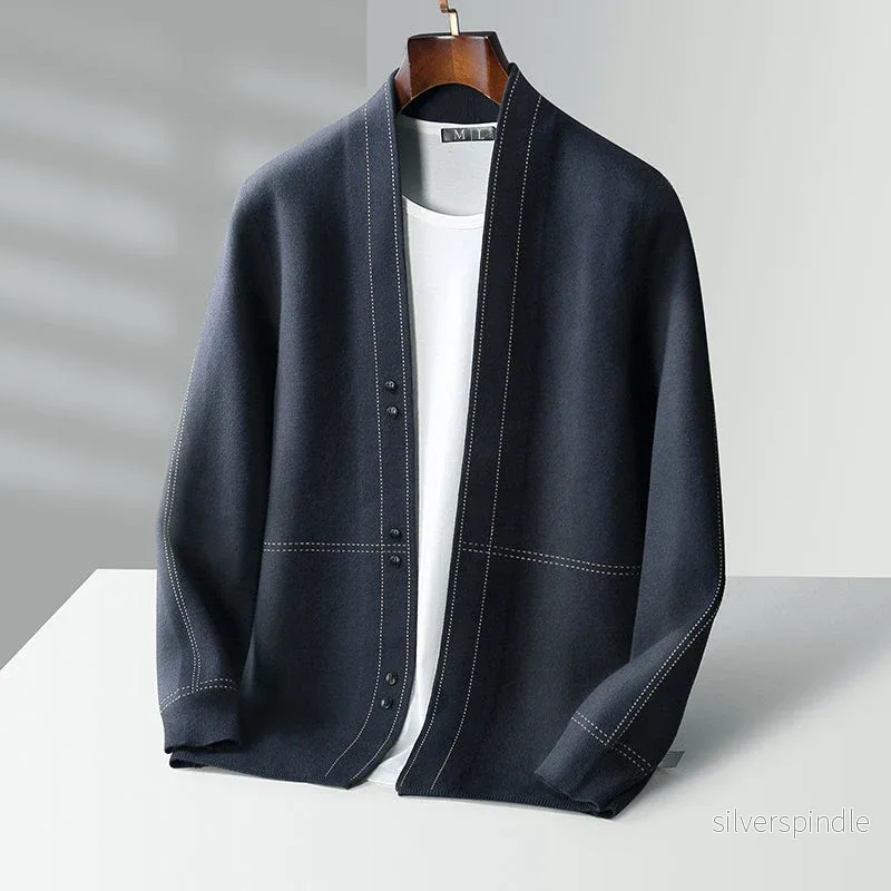 Elegant Herrkofta med Kragelös Design och Knäppning | Modern Stil för Avslappnade Tillfällen - Bild 3