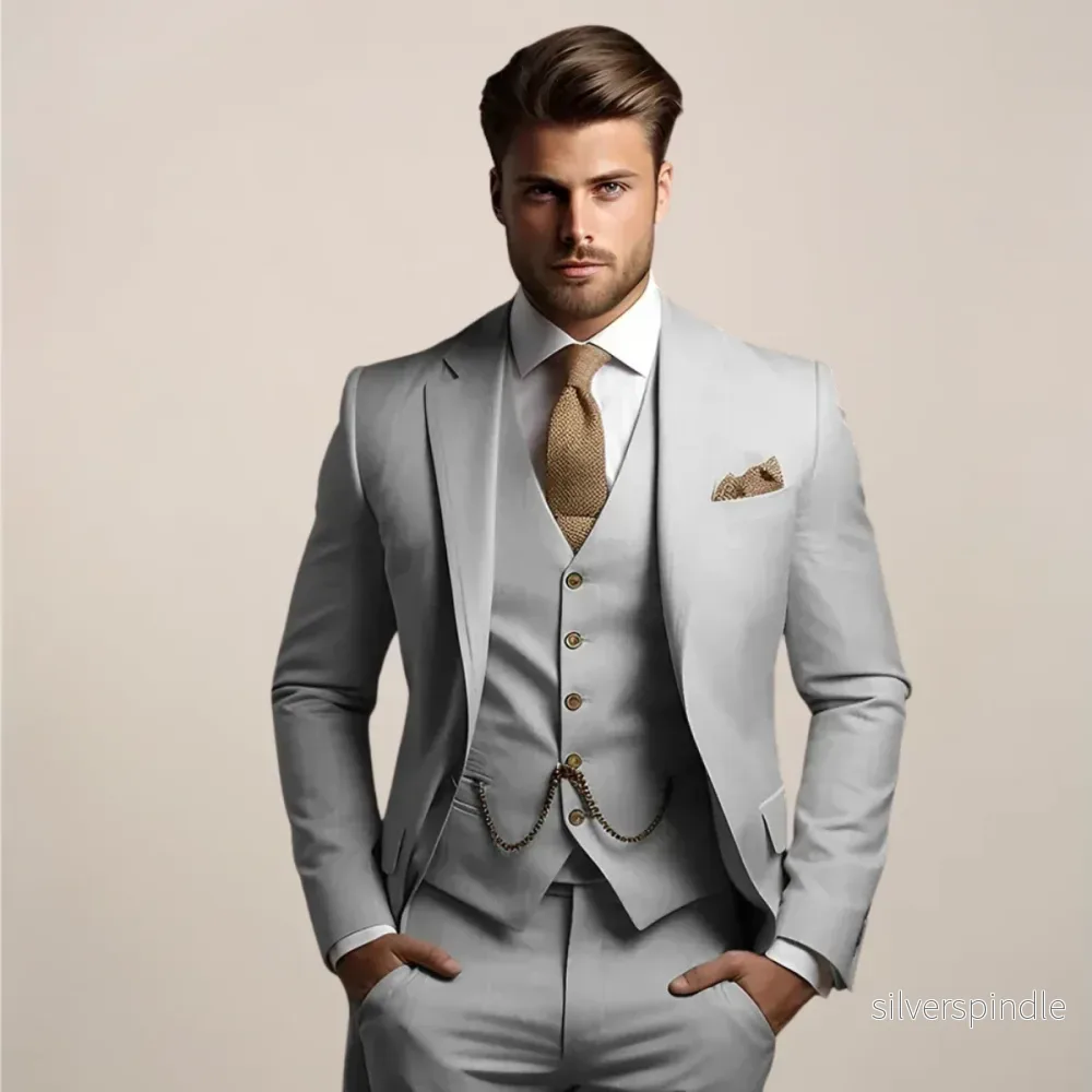 Elegant Tredelad Slim Fit-dräkt för Män med Skräddarsydd Jacka | Perfekt för Bröllop och Formella Evenemang - Bild 3