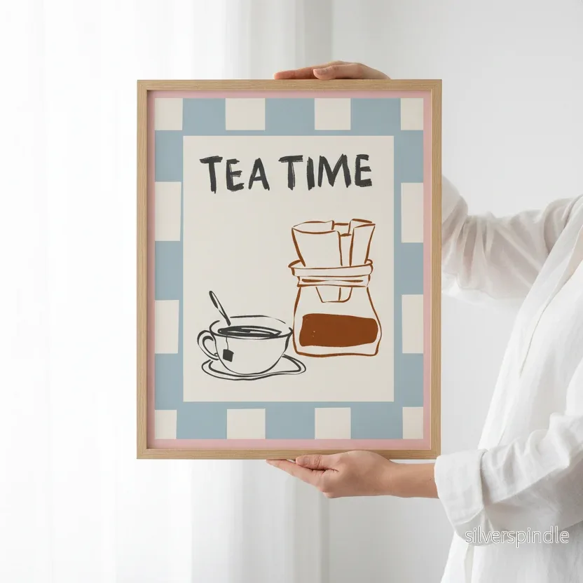 Tea Time Poster – Blårutig Teposter