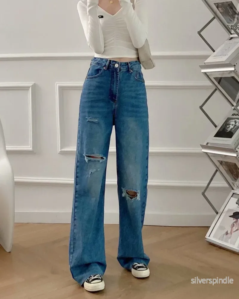 Emma | Elegant Mörkblå Vida Byxor med Dragkedja - Bild 2