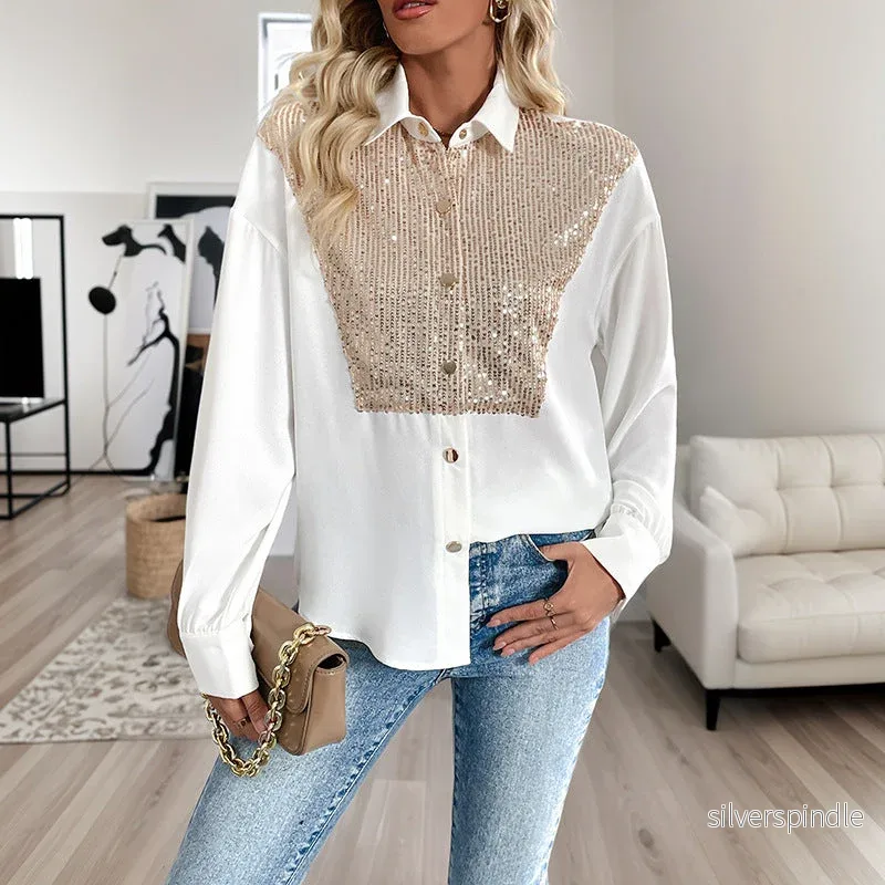 Emma | Elegant Paljett Damskjorta med Långa Ärmar - Bild 2