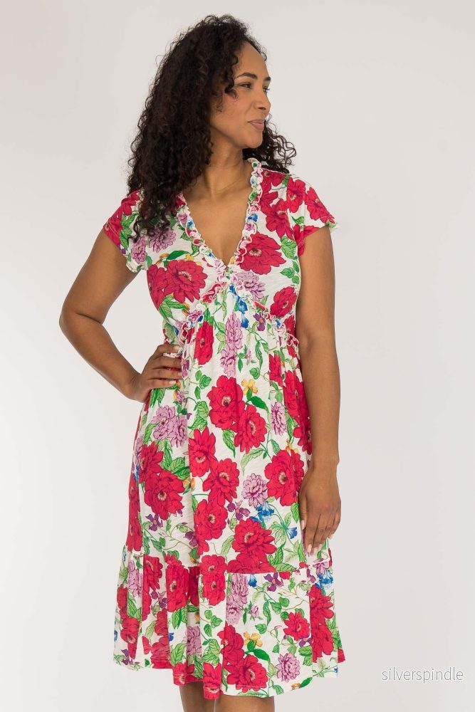 Soft flourish short jersey dress - Red flowers - Bild 2