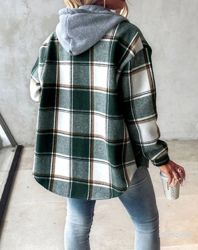 Sophie | Praktisk Höstjacka Dam Med Hoodie och Rutmönster - Bild 3