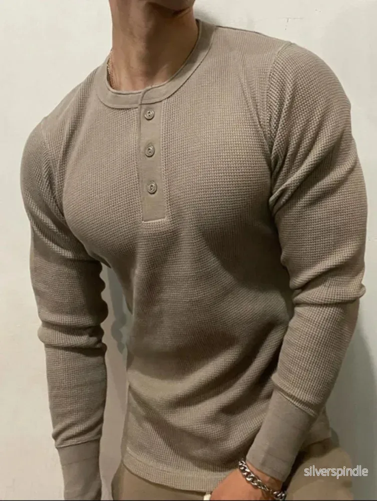 Ethan | Slim Fit Långärmad T-shirt Herr med Vaffelstickat Design - Bild 2