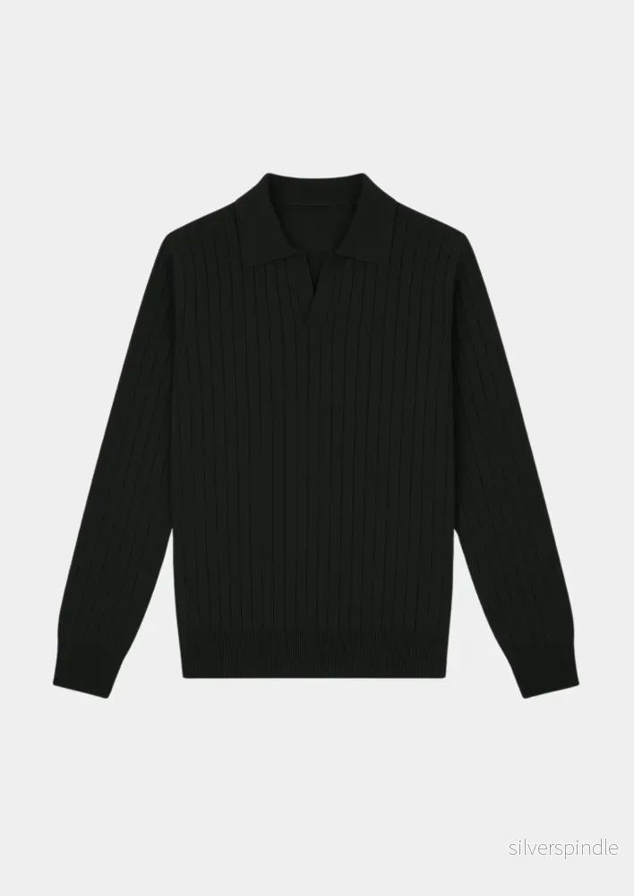 Ribbade Pikétröja för Män med Öppen Krage | Modern Design för Smart Casual Stil
