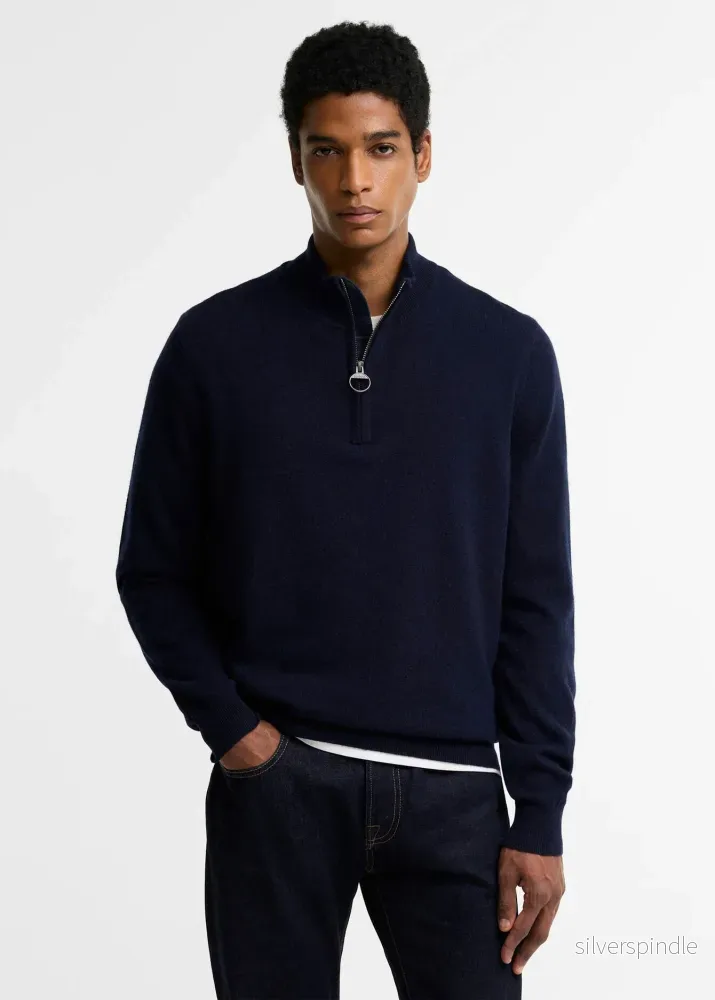 Barbour RonsonTartan Trim Half Zip Navy Barbour RonsonTartan Trim Half Zip Navy