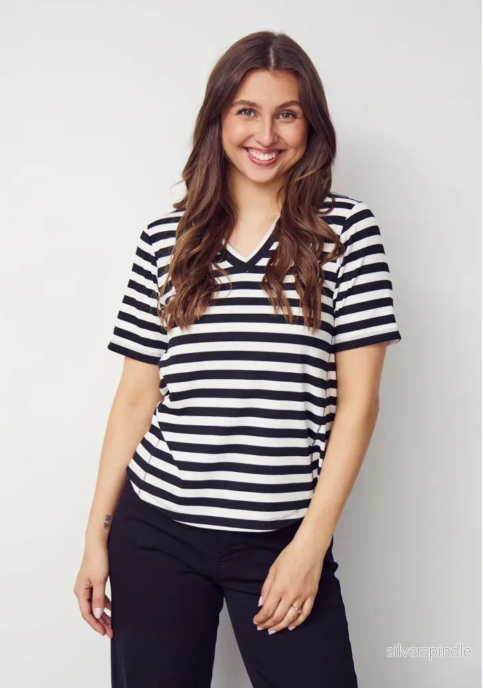 Jeila T-Shirt - Black/Broken White stripe - Bild 2