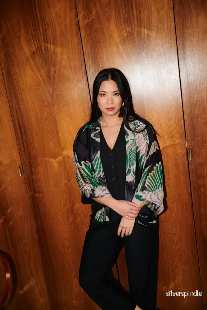 Kort kimono Crane Emerald Kort kimono Crane Emerald
