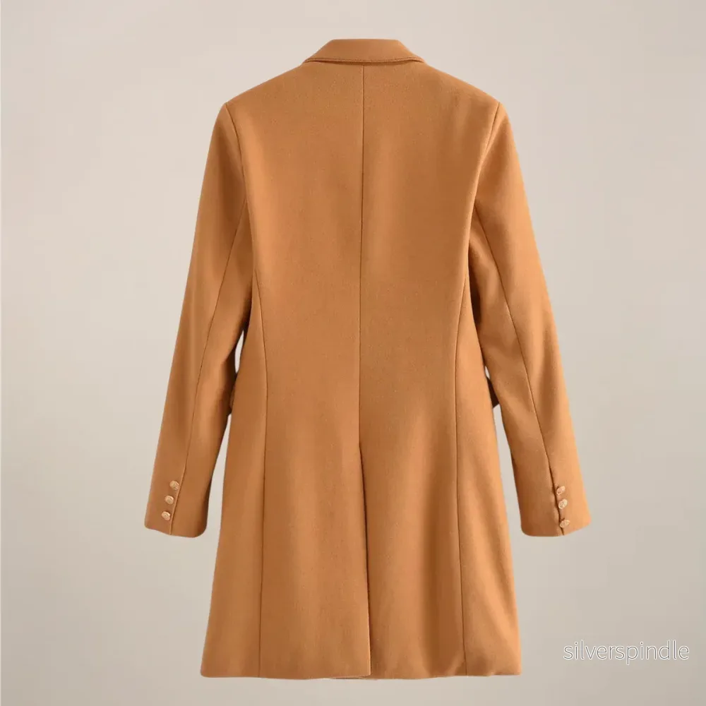 Elegant Peacoat för Kvinnor | Dubbelknäppt Design med Guldfärgade Knappar | Stiligt Ytterplagg för Värme och Raffinering - Bild 3