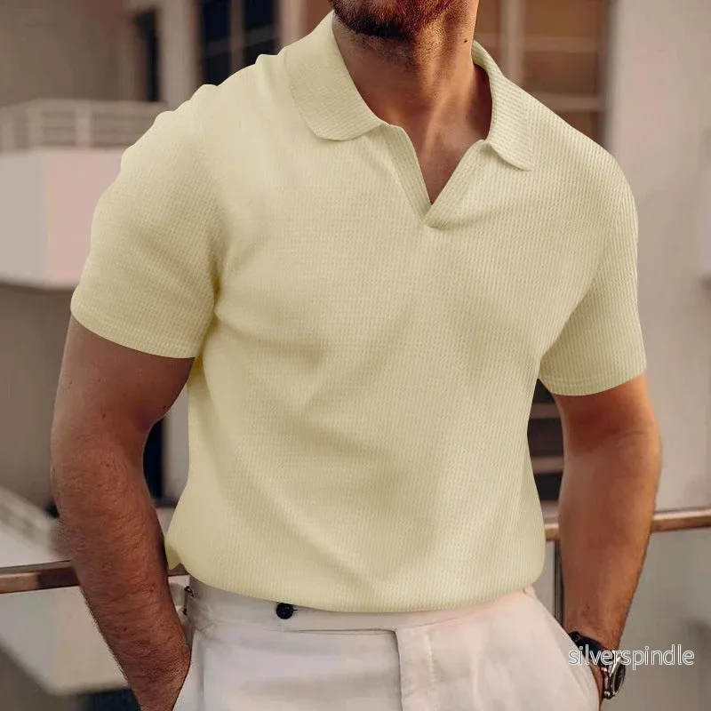 Ethan | Slim Fit Sommar T-shirt med Våffelstickad Krage - Bild 3