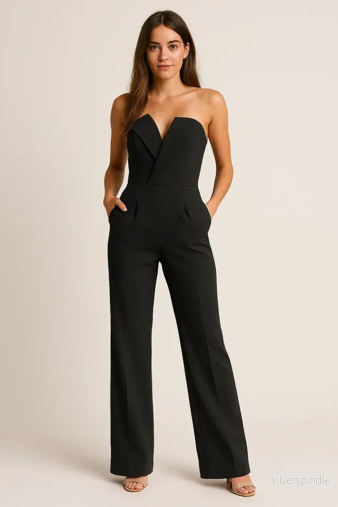 Elegant Jumpsuit | V-Ringning och Vida Ben för Stiliga Tillfällen | Mångsidig och Lättskött Design Elegant Jumpsuit | V-Ringning och Vida Ben för Stiliga Tillfällen | Mångsidig och Lättskött Design