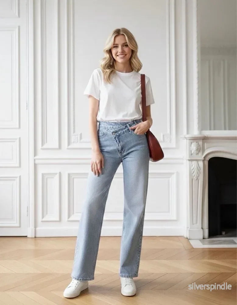 Mia | Hög Midja Vida Ben Jeans Dam för Stilren Silhuett
