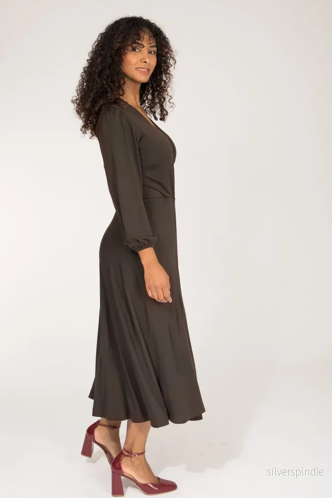 Slip-On wrap midi jersey dress - Chocolate Brown - Bild 2