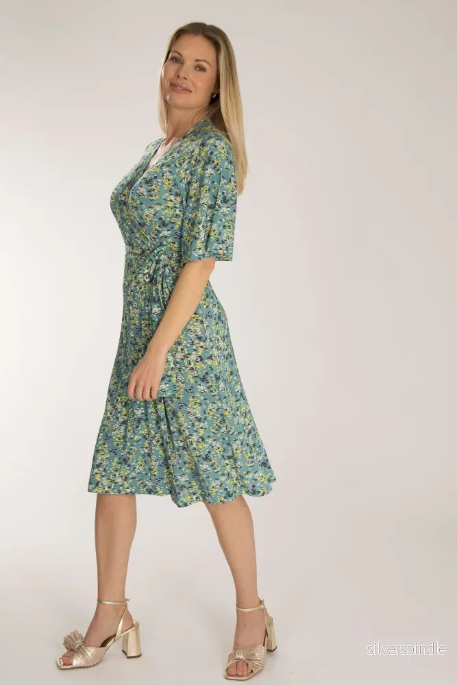 Bestie shine wrap short jersey dress – Teal Bestie shine wrap short jersey dress – Teal