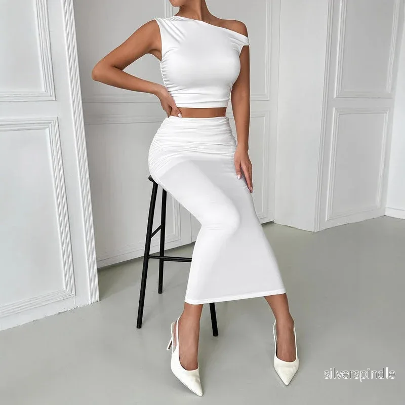 Sophie | Elegant Ärmlös Blus med Veckad Detalj och Lång Kjol - Bild 2