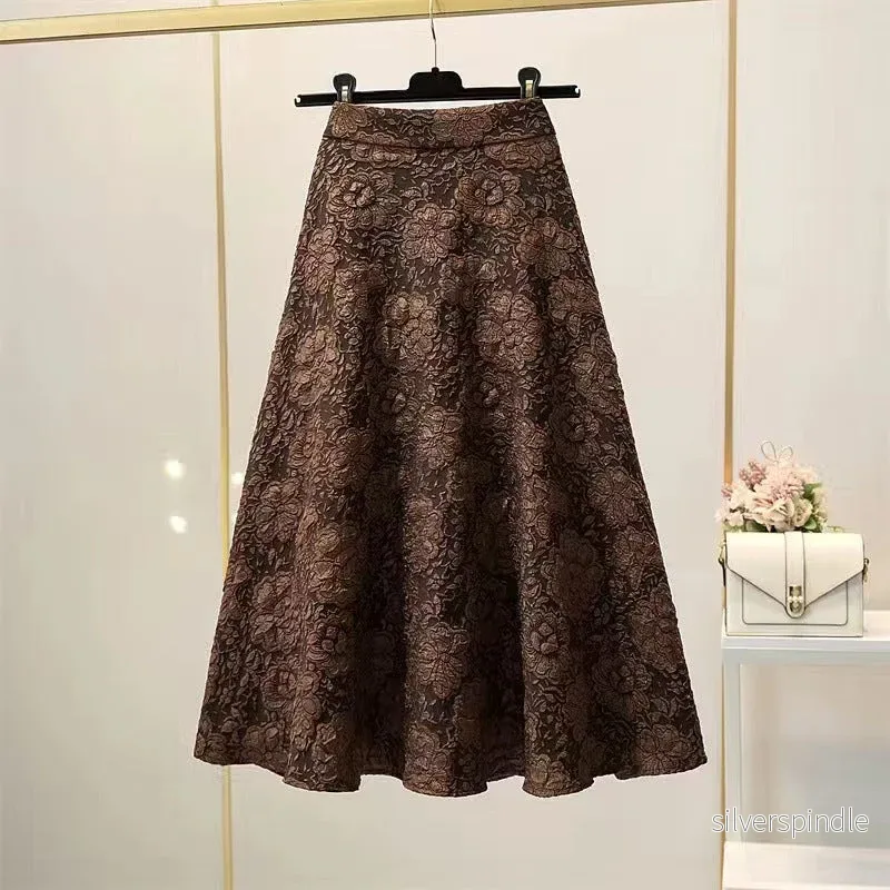 Mia | Blommig Hög Midja Swingkjol Med Elegant Design - Bild 3