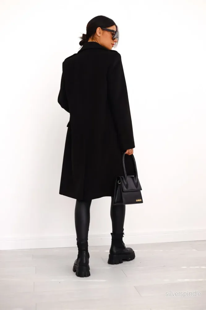 Elegant Kappa | Dubbelknäppt Lång Kappa med Strukturerade Axlar | Skräddarsydd Design för Stil och Komfort - Bild 2