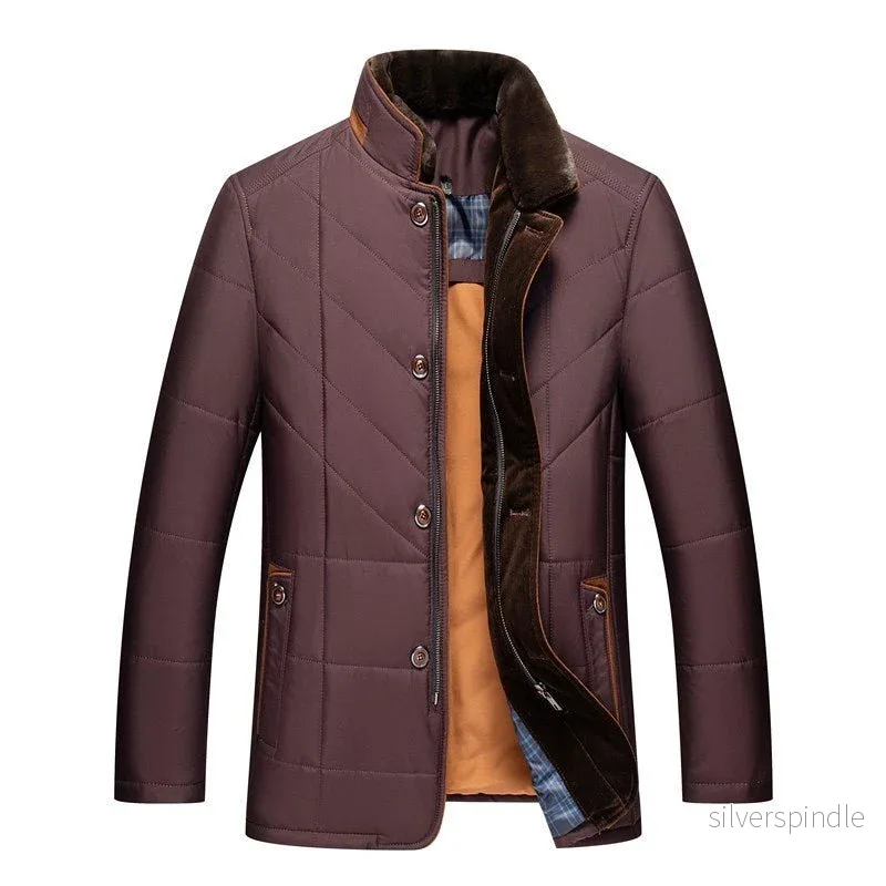 Elegant Kappa | Kviltad Herrkappa med Hög Ståkrage och Dubbelstängning | Slim Fit för Värme och Stil