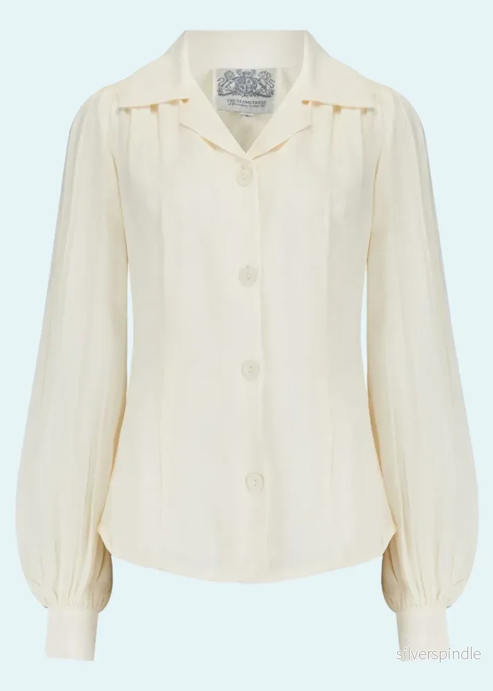 Poppy skjortablus i vintagestil – kräm