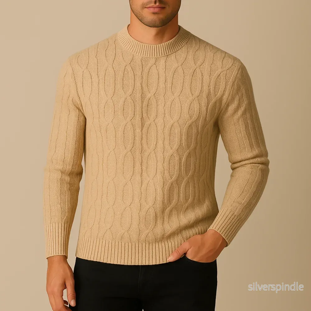 Ethan | Klassisk Kabelstickad Tröja i Beige för Dam - Bild 2