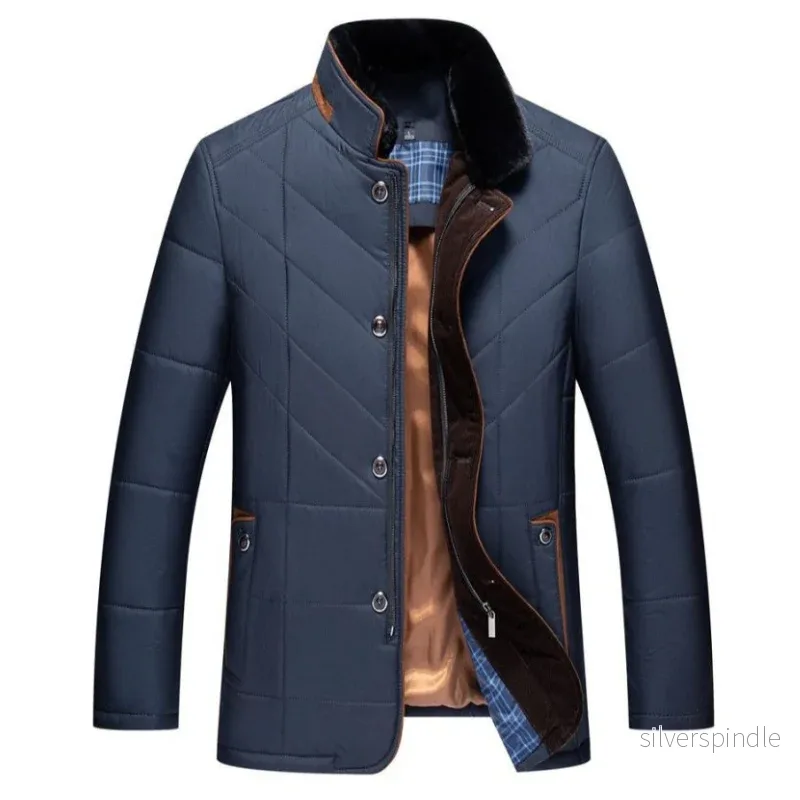 Elegant Kappa | Kviltad Herrkappa med Hög Ståkrage och Dubbelstängning | Slim Fit för Värme och Stil - Bild 3