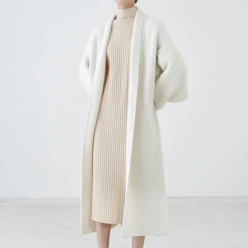 Elegant Midi-Kofta med Huva | Långlinjestickad Design för Mångsidig Stil - Bild 2