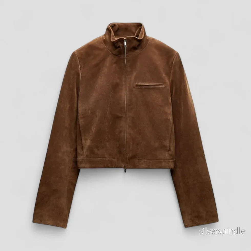 Elegant Damjacka | Tidlös Mockastil med Hög Krage | Mångsidig Design för Vår och Höst Elegant Damjacka | Tidlös Mockastil med Hög Krage | Mångsidig Design för Vår och Höst