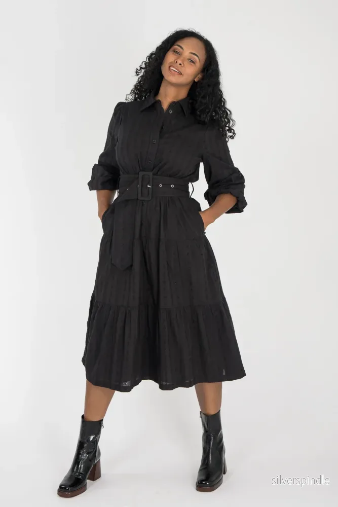 Shirt cotton lace midi dress - Black - Bild 3