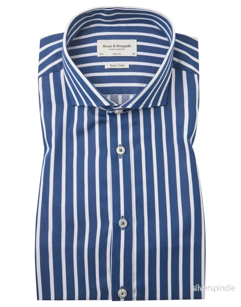 BS Patric Slim Fit Skjorta - Dark Blue/White