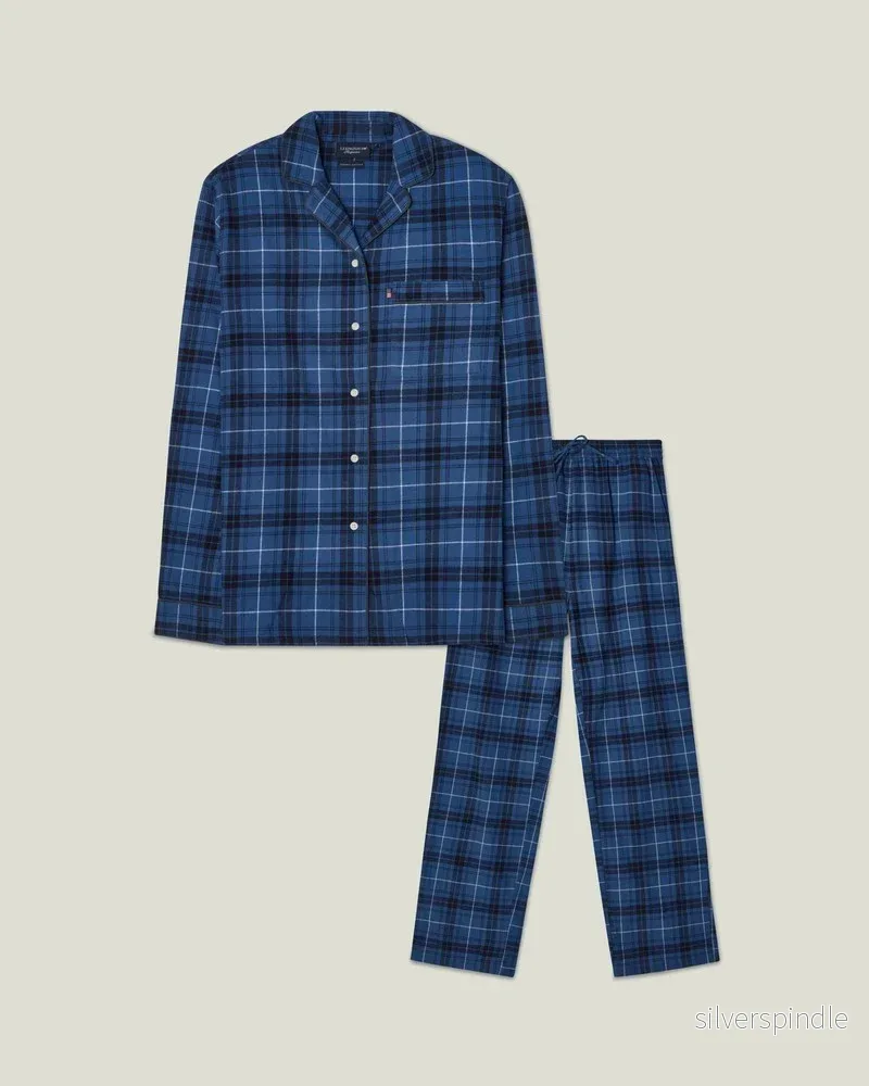 Lexington Org Cotton Flanell Pyjamas Blue/White - Bild 2