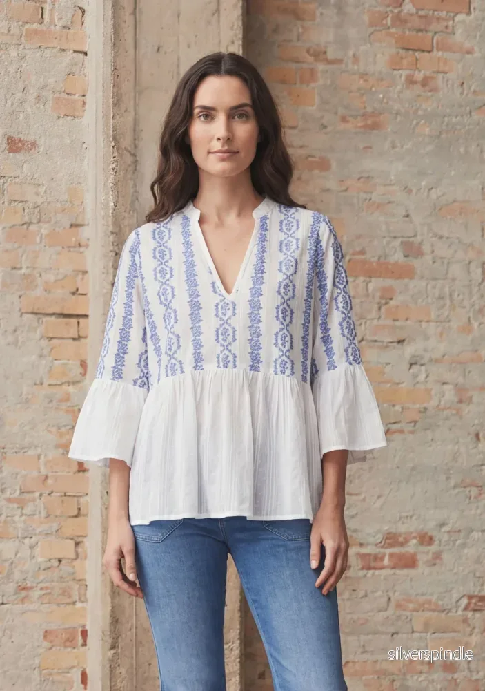 Mina Blouse – Blue Flower Vine Mina Blouse – Blue Flower Vine