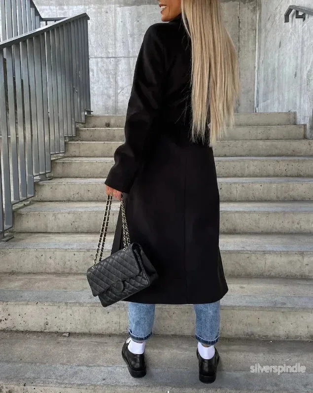 Elegant Kappa för Kvinnor | Lång Dubbelknäppt Design med Midjebälte | Perfekt för Vinterstil och Komfort - Bild 2