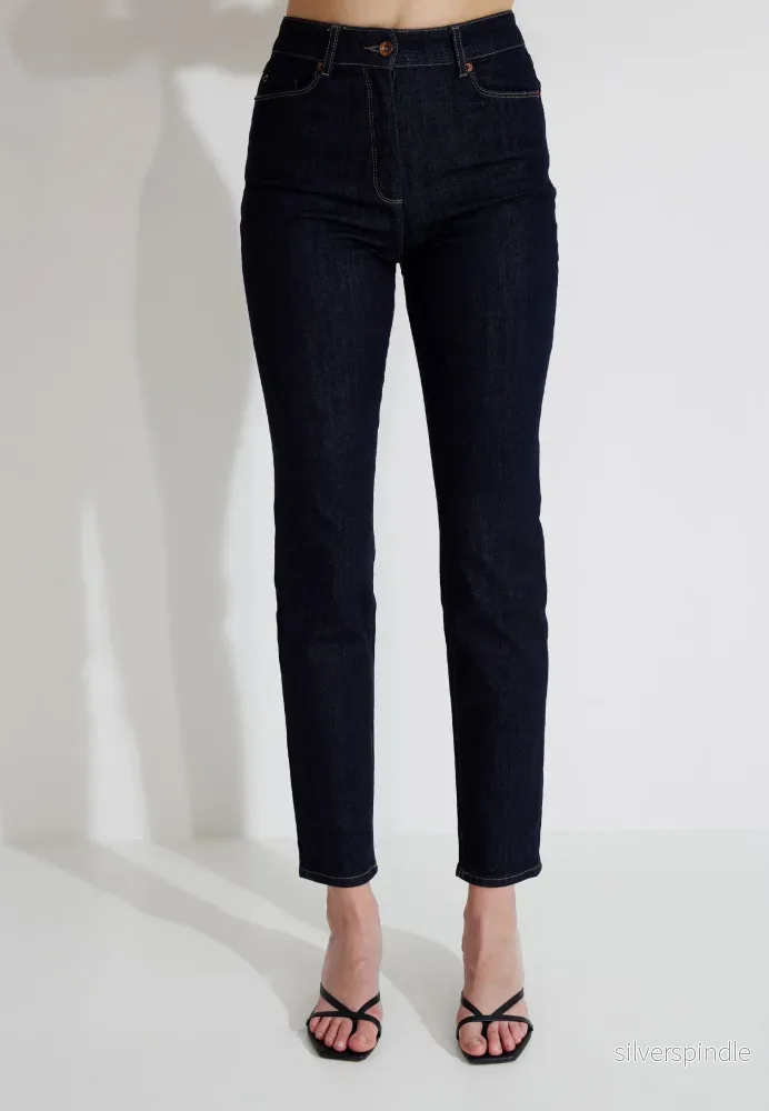 HIGHWAIST DENIM JEANS - Mörkblå - Bild 3