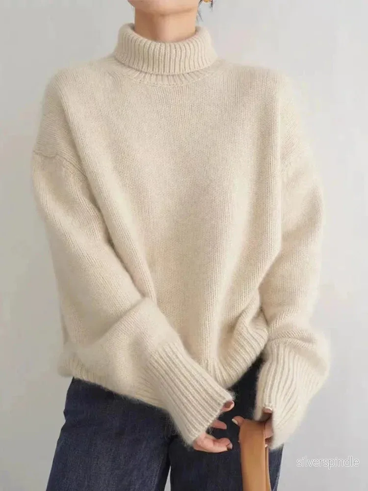 Elegant Oversize Polotröja Dam | Mjuk Stickad Turtleneck för Komfort och Stil