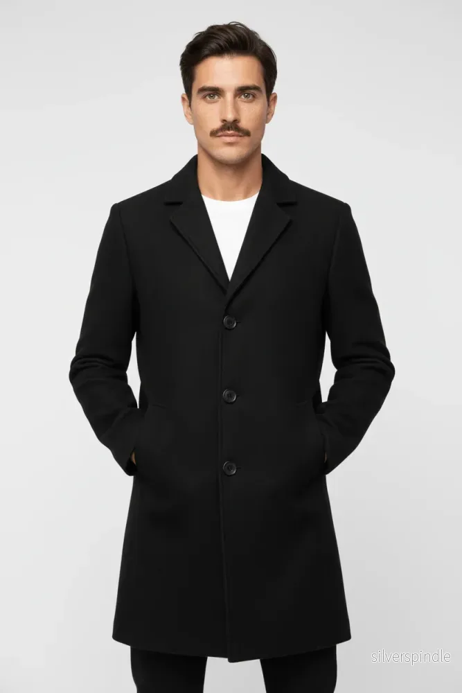 Klassisk Vintertrenchcoat för Män med Hållbar Polyesterblandning | Mångsidig Design för Vardagsvärme