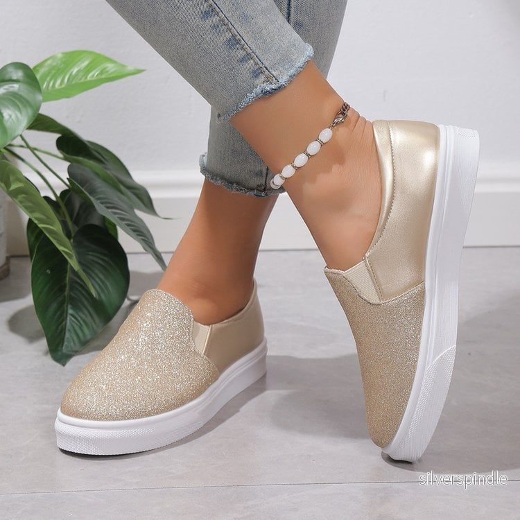 Emma | Eleganta Rund Tå Loafers med Paljetter - Bild 3