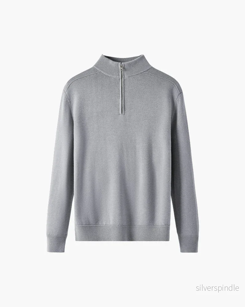 Evelyn | Modern Svart Stickad Tröja med Halvdragkedja och Ribbade Muddar Evelyn | Modern Svart Stickad Tröja med Halvdragkedja och Ribbade Muddar