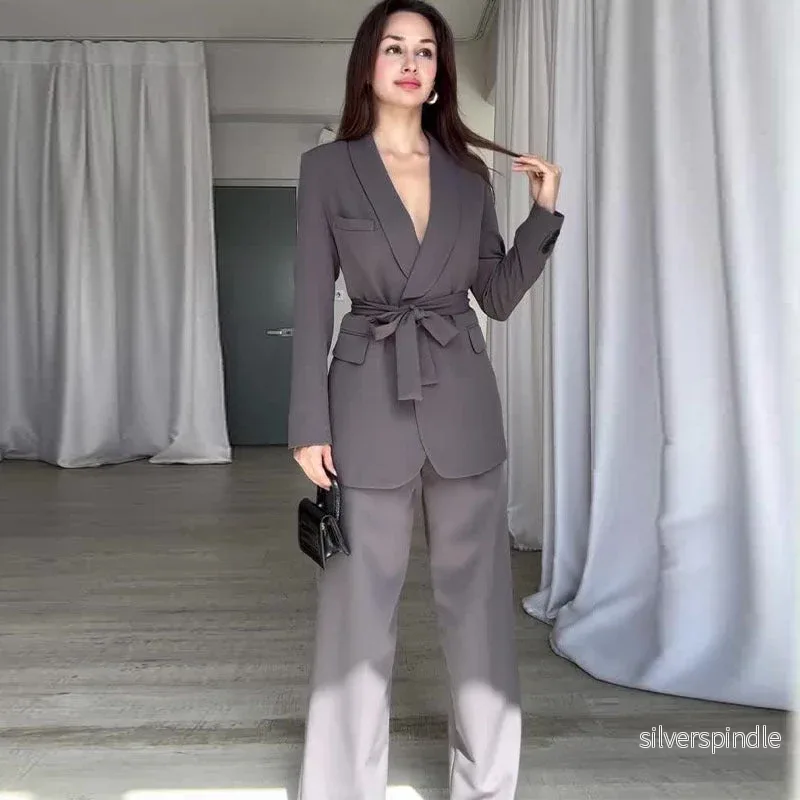 Sophie | Elegant Hög Midja Kostym Set Dam med Vida Ben - Bild 2