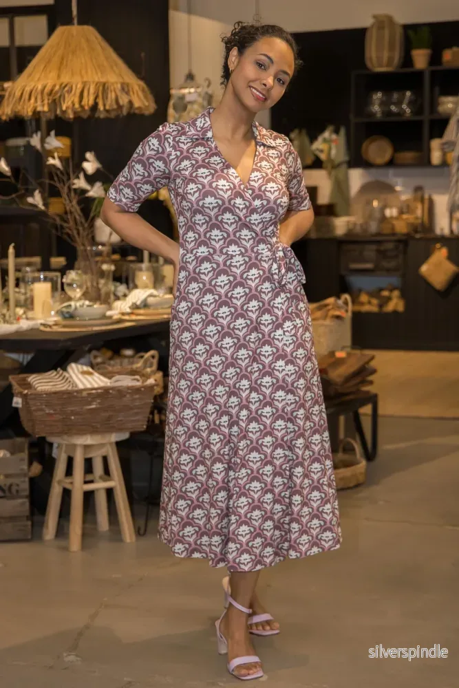 Collar wrap midi jersey dress – Mauve Collar wrap midi jersey dress – Mauve