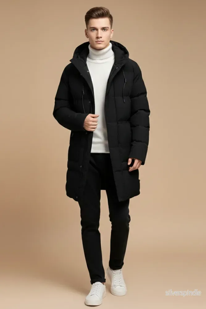 Isolerad Parkas Dam | Långlinje Vinterkappa med Vadderad Design | Skyddande Huva för Kallt Väder